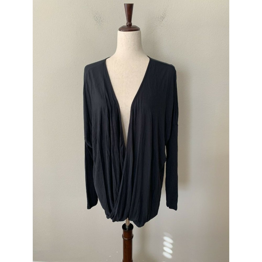 Felina Women's Sz L Soft Modal Twist Front Long Sleeves Lounge Top Tee Black - Picture 3 of 7